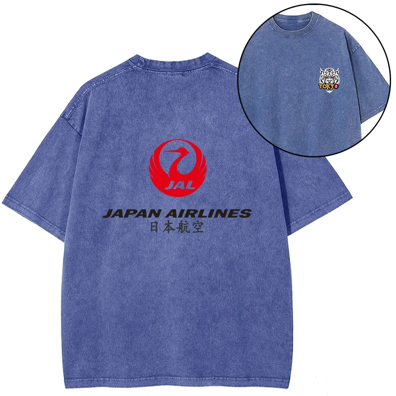 Tokyo-Tiger Japan Airlines Front Back Washed T-Shirt