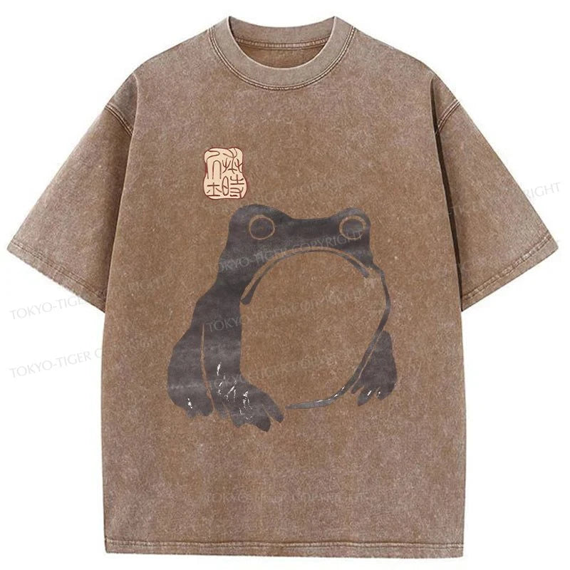 Tokyo-Tiger Matsumoto Hoji Woodblock Print Frog Washed T-Shirt