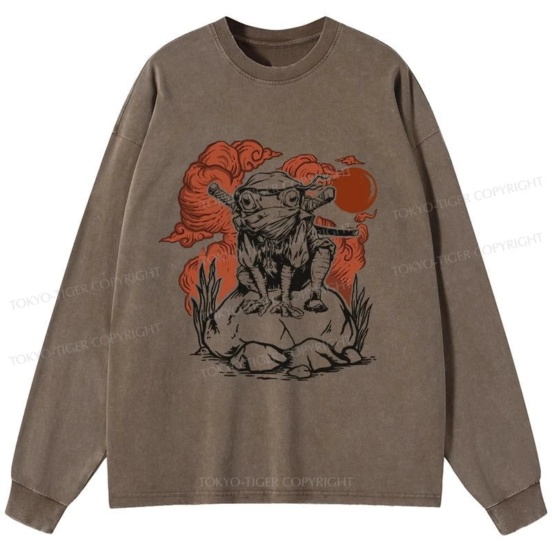 Tokyo-Tiger Ninja Frog Japanese Washed Long Sleeve T-Shirt