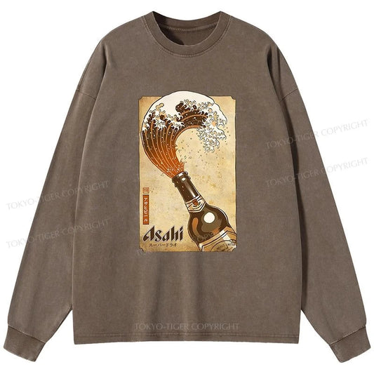 Tokyo-Tiger Asahi Logo Japanese Washed Long Sleeve T-Shirt