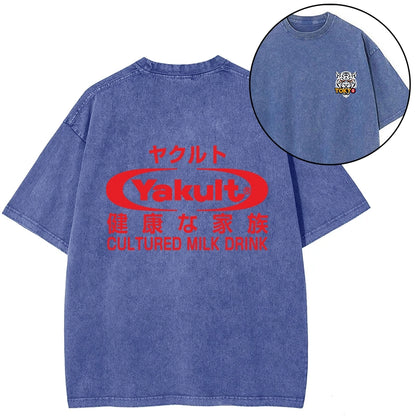 Tokyo-Tiger Yakult Logo Front Back Washed T-Shirt