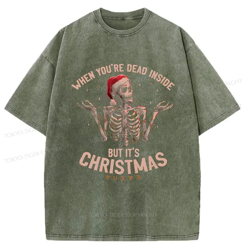 Tokyo-Tiger Skeleton Christmas Washed T-Shirt