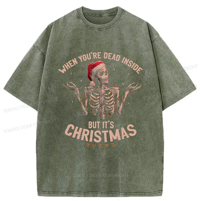 Tokyo-Tiger Skeleton Christmas Washed T-Shirt