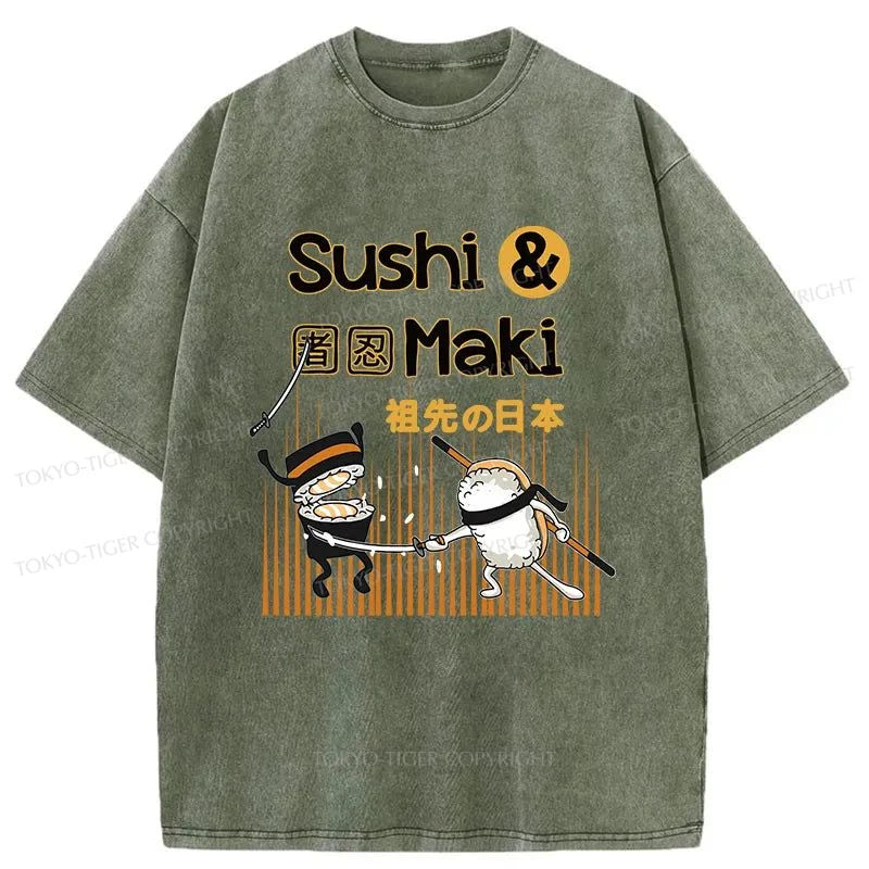 Tokyo-Tiger Sushi Ninja Japanese Washed T-Shirt