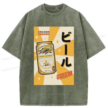 Tokyo-Tiger Kirin Beer Poster Japanese Washed T-Shirt