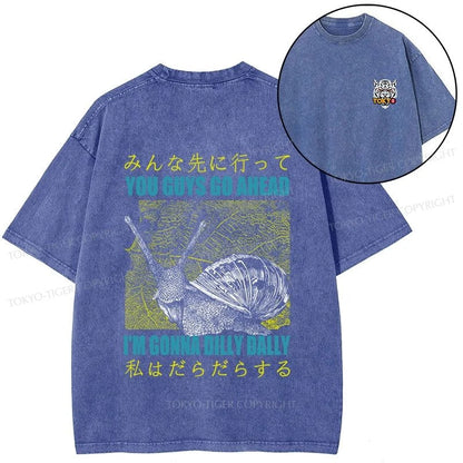 Tokyo-Tiger Slow Snail Japanese Front Back Washed T-Shirt