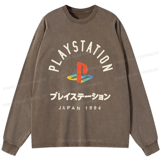 Tokyo-Tiger PlayStation Logo Japan Washed Long Sleeve T-Shirt