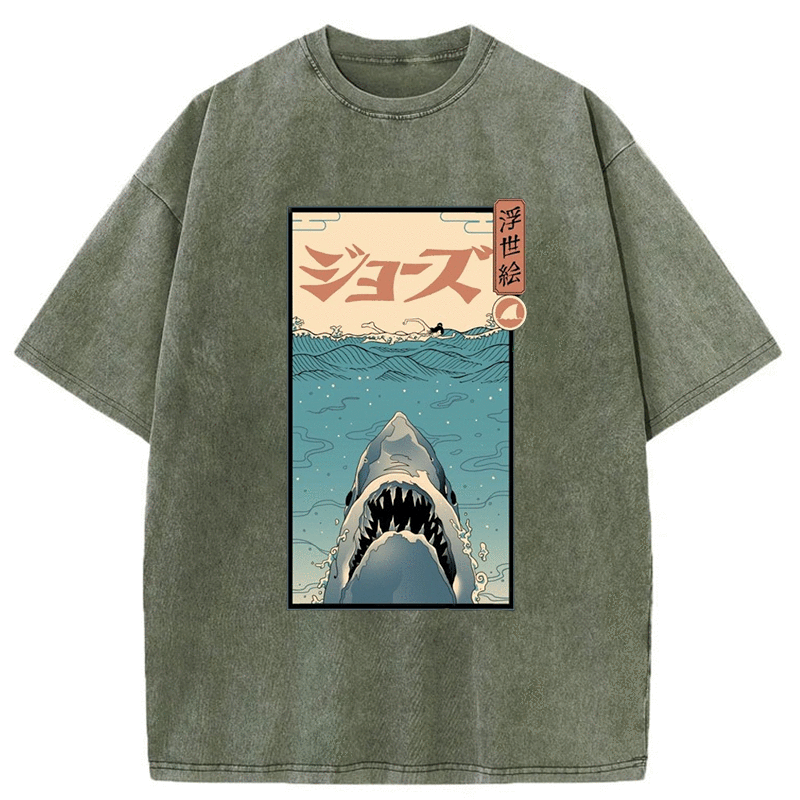 Tokyo-Tiger Great White Shark Japanese Washed T-Shirt
