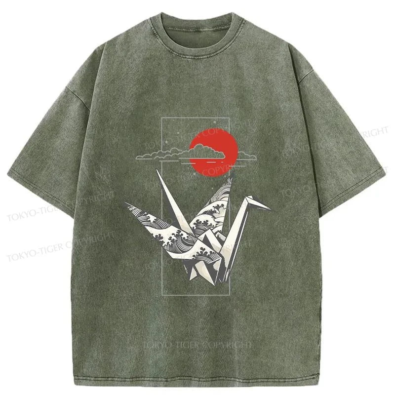 Tokyo-Tiger Origami Crane Washed T-Shirt