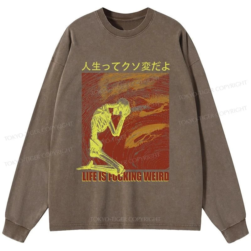 Tokyo-Tiger Skeleton Life is Fu Washed Long Sleeve T-Shirt