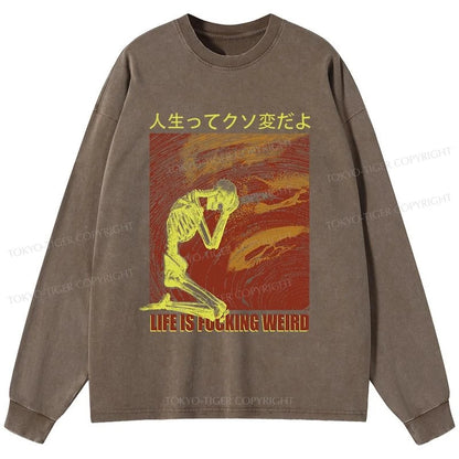 Tokyo-Tiger Skeleton Life is Fu Washed Long Sleeve T-Shirt