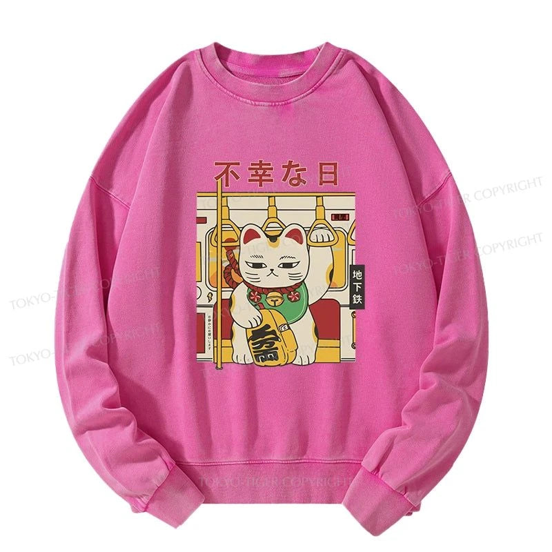 Tokyo-Tiger Lucky Cat Who Doesn't Want To Work Washed Sweatshirt