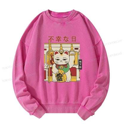 Tokyo-Tiger Lucky Cat Who Doesn't Want To Work Washed Sweatshirt