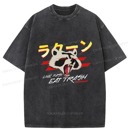 Tokyo-Tiger Live Fast Eat Trash Japanese Washed T-Shirt