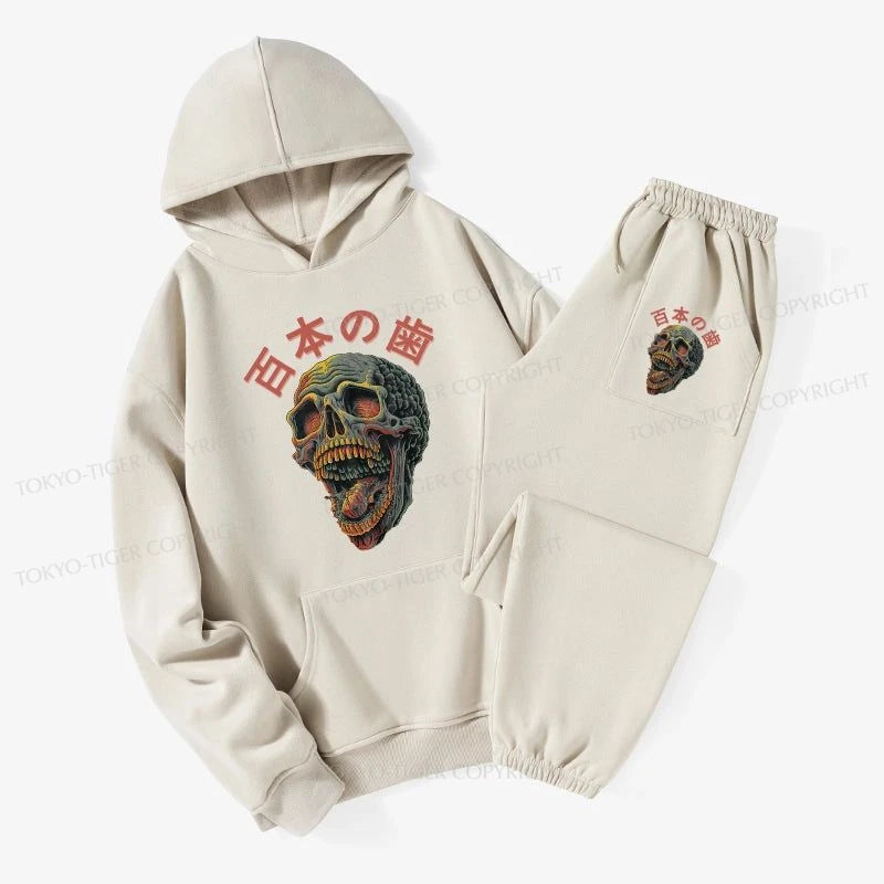 Tokyo-Tiger Terrifying And Disgusting Skull Fleece Lined Hoodie Set