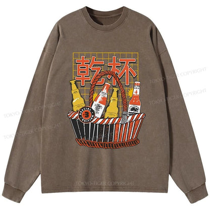 Tokyo-Tiger Have A Beer Together Washed Long Sleeve T-Shirt