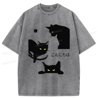 Tokyo-Tiger Three Cute Cats Washed T-Shirt