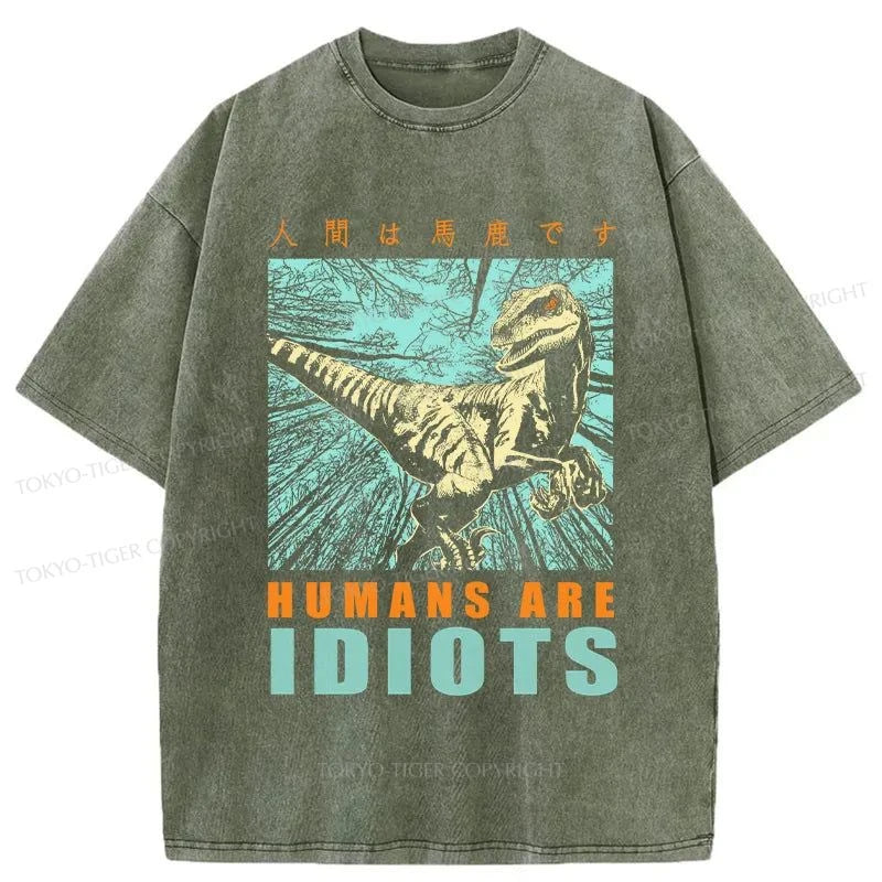 Tokyo-Tiger Mocking Dinosaurs Japanese Washed T-Shirt