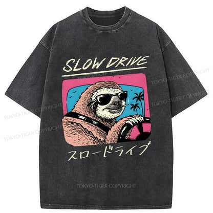 Tokyo-Tiger Slow Drive Sloth Washed T-Shirt