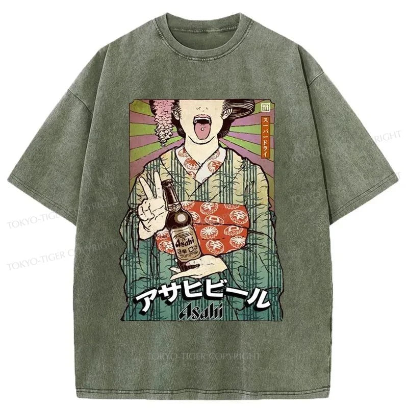 Tokyo-Tiger Asahi Beer Poster Washed T-Shirt