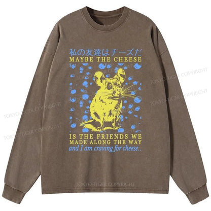 Tokyo-Tiger My Friend Is Cheese Washed Long Sleeve T-Shirt