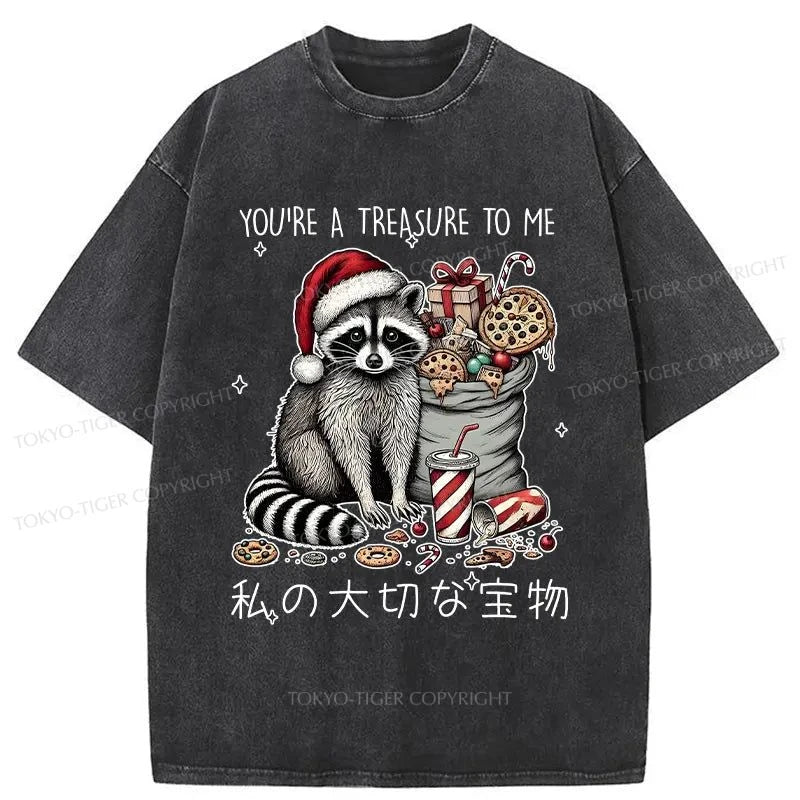 Tokyo-Tiger Cute Raccoon Christmas Washed T-Shirt