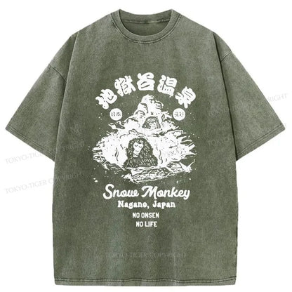 Tokyo-Tiger Monkey In Hot Spring Washed T-Shirt