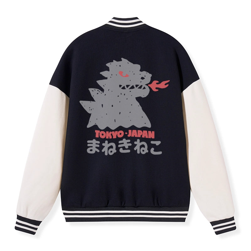 Tokyo-Tiger Japanese Fortune Cat Embroidery Varsity Jacket