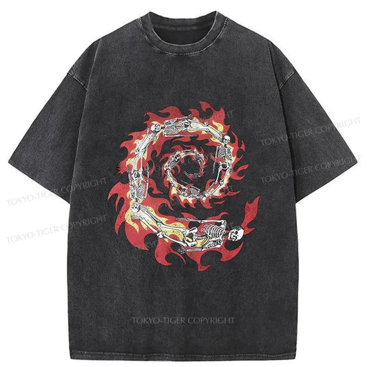 Tokyo-Tiger Skeleton Fire Washed T-Shirt