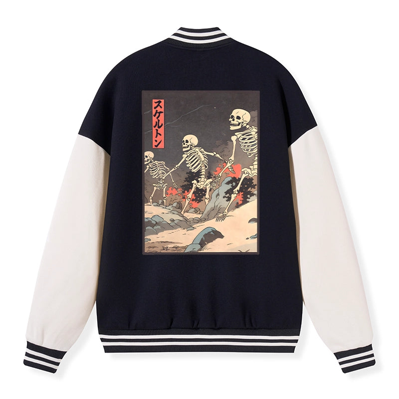 Tokyo-Tiger Japanese Rising Skeletons Embroidery Varsity Jacket