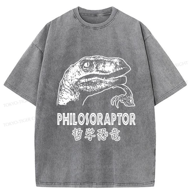 Tokyo-Tiger Philosoraptor Funny Washed T-Shirt