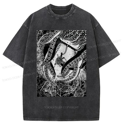 Tokyo-Tiger Blackwork Creatures Washed T-Shirt