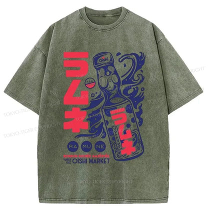 Tokyo-Tiger Ramune Print Japanese Washed T-Shirt