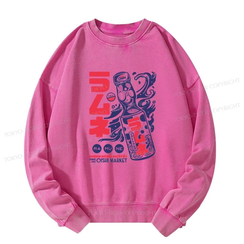 Tokyo-Tiger Ramune Print Japanese Washed Sweatshirt