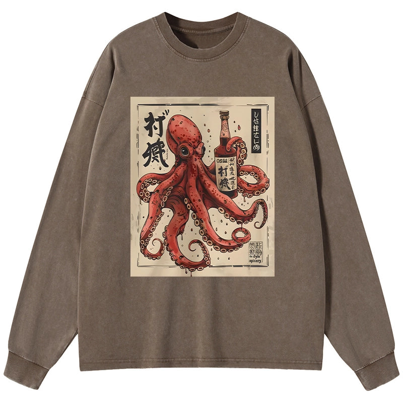 Tokyo-Tiger Osaka Saké Octopus Washed Long Sleeve T-Shirt