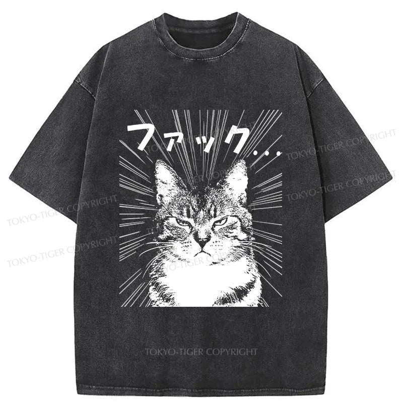 Tokyo-Tiger Angry Cat Washed T-Shirt