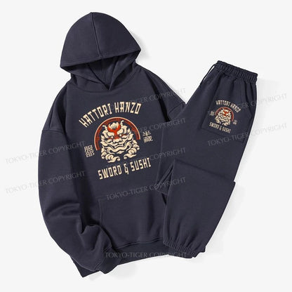 Tokyo-Tiger Hattori Hanzo Sword And Sushi Japanese Fleece Lined Hoodie Set