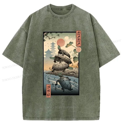 Tokyo-Tiger Ukiyoe Turtle Japanese Washed T-Shirt