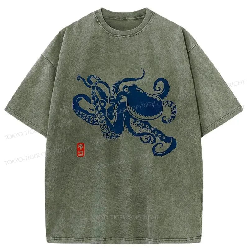 Tokyo-Tiger Japanese Octopus Washed T-Shirt