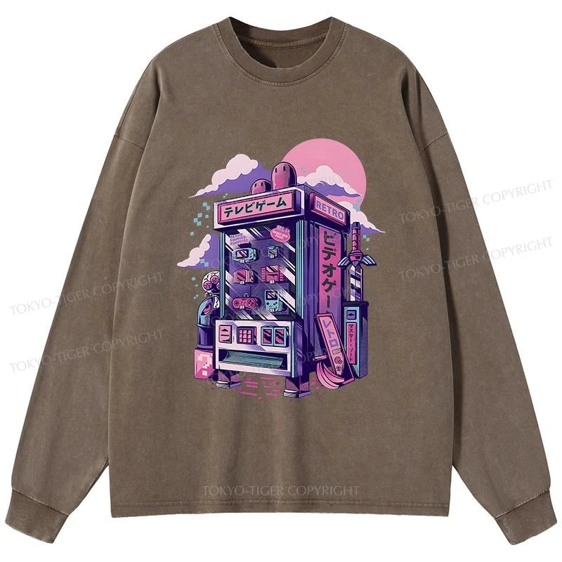 Tokyo-Tiger Japanese Vending Machines Washed Long Sleeve T-Shirt