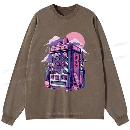 Tokyo-Tiger Japanese Vending Machines Washed Long Sleeve T-Shirt