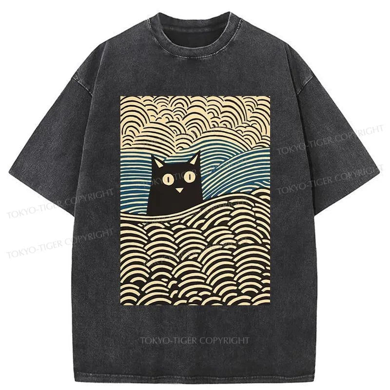 Tokyo-Tiger Kawaii Cat Japanese Washed T-Shirt