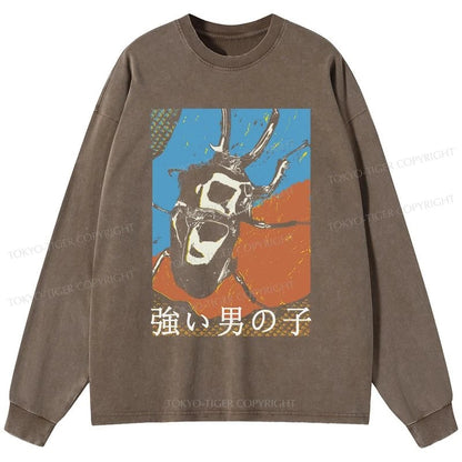 Tokyo-Tiger Strong Beetle Japanese Washed Long Sleeve T-Shirt