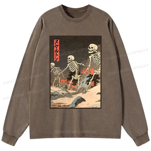 Tokyo-Tiger Japanese Rising Skeletons Washed Long Sleeve T-Shirt