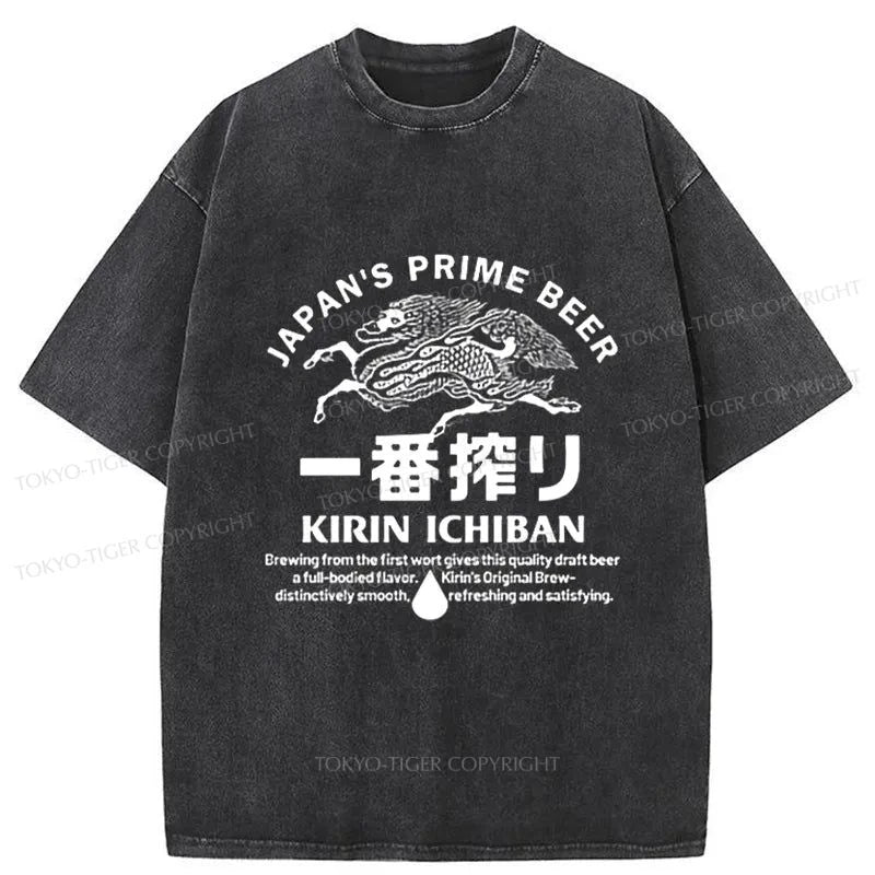 Tokyo-Tiger Kirin Ichiban Beer Logo Washed T-Shirt