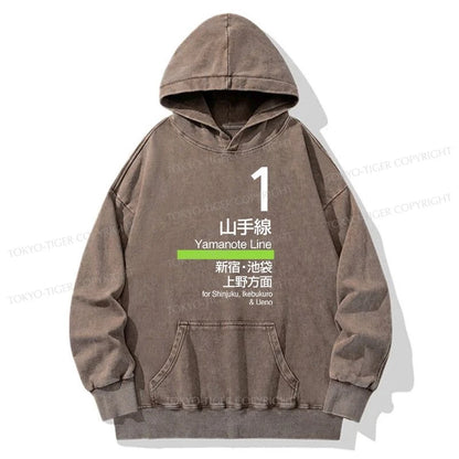 Tokyo-Tiger Tokyo Yamanote Line Platform Sign Washed Hoodie