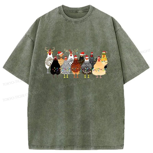 Tokyo-Tiger A Flock Of Christmas Chickens Washed T-Shirt