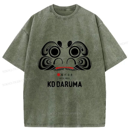 Tokyo-Tiger Daruma Doll Design Japanese Washed T-Shirt