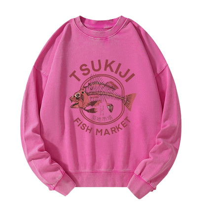 Tokyo-Tiger Tokyo Tsukiji Fish Market Vintage Japan Washed Sweatshirt