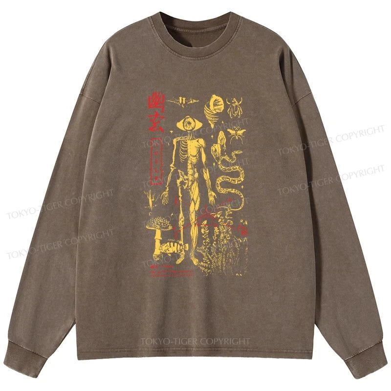 Tokyo-Tiger Spooky Ghost Japanese Washed Long Sleeve T-Shirt